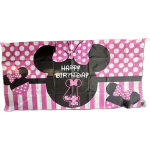 Minnie Mouse Backdrop 4th Birthday Party Background Banner Party Supplies Large